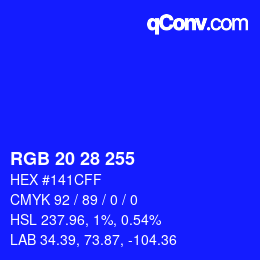 Color code: RGB 20 28 255 | qconv.com