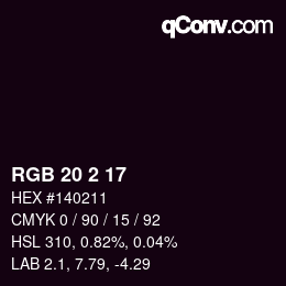 Color code: RGB 20 2 17 | qconv.com