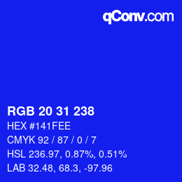 Color code: RGB 20 31 238 | qconv.com