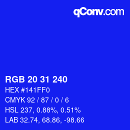 Color code: RGB 20 31 240 | qconv.com