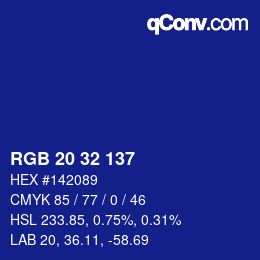 カラーコード: RGB 20 32 137 | qconv.com