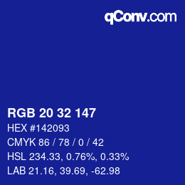 カラーコード: RGB 20 32 147 | qconv.com