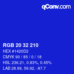 カラーコード: RGB 20 32 210 | qconv.com
