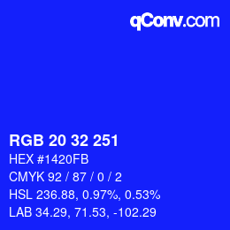 カラーコード: RGB 20 32 251 | qconv.com