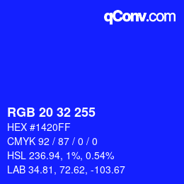 Color code: RGB 20 32 255 | qconv.com
