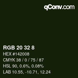 カラーコード: RGB 20 32 8 | qconv.com