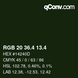 カラーコード: RGB 20 36.4 13.4 | qconv.com