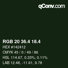カラーコード: RGB 20 36.4 18.4 | qconv.com