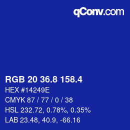 カラーコード: RGB 20 36.8 158.4 | qconv.com