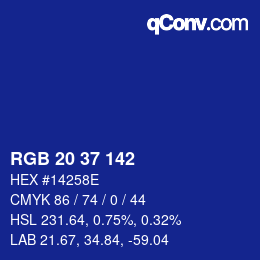 Color code: RGB 20 37 142 | qconv.com