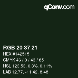 Color code: RGB 20 37 21 | qconv.com