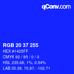 Color code: RGB 20 37 255 | qconv.com