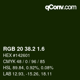 カラーコード: RGB 20 38.2 1.6 | qconv.com