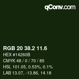 カラーコード: RGB 20 38.2 11.6 | qconv.com