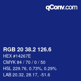カラーコード: RGB 20 38.2 126.6 | qconv.com