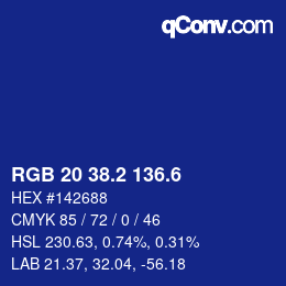 カラーコード: RGB 20 38.2 136.6 | qconv.com