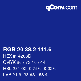 カラーコード: RGB 20 38.2 141.6 | qconv.com