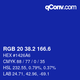 カラーコード: RGB 20 38.2 166.6 | qconv.com