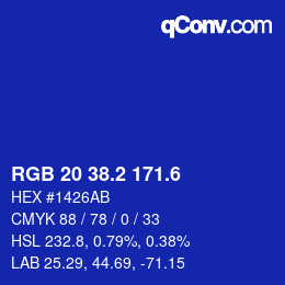 カラーコード: RGB 20 38.2 171.6 | qconv.com