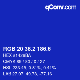 カラーコード: RGB 20 38.2 186.6 | qconv.com