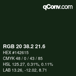 カラーコード: RGB 20 38.2 21.6 | qconv.com