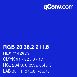 カラーコード: RGB 20 38.2 211.6 | qconv.com