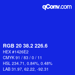 カラーコード: RGB 20 38.2 226.6 | qconv.com