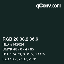 カラーコード: RGB 20 38.2 36.6 | qconv.com