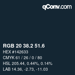 カラーコード: RGB 20 38.2 51.6 | qconv.com