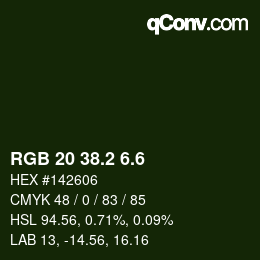 カラーコード: RGB 20 38.2 6.6 | qconv.com