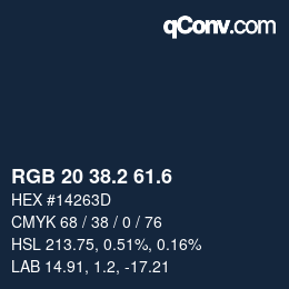 カラーコード: RGB 20 38.2 61.6 | qconv.com