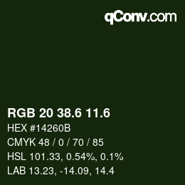 カラーコード: RGB 20 38.6 11.6 | qconv.com