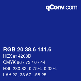 カラーコード: RGB 20 38.6 141.6 | qconv.com