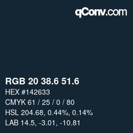 カラーコード: RGB 20 38.6 51.6 | qconv.com
