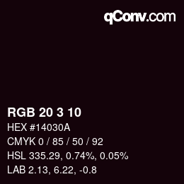 カラーコード: RGB 20 3 10 | qconv.com