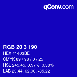 Color code: RGB 20 3 190 | qconv.com