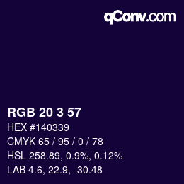 Color code: RGB 20 3 57 | qconv.com