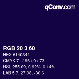 カラーコード: RGB 20 3 68 | qconv.com