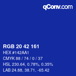 Color code: RGB 20 42 161 | qconv.com