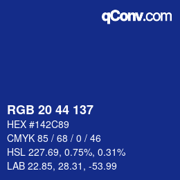 Color code: RGB 20 44 137 | qconv.com