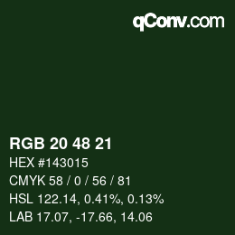 カラーコード: RGB 20 48 21 | qconv.com