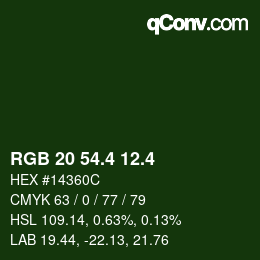 カラーコード: RGB 20 54.4 12.4 | qconv.com
