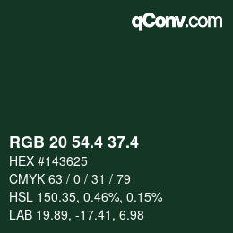 カラーコード: RGB 20 54.4 37.4 | qconv.com