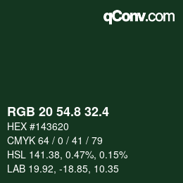 カラーコード: RGB 20 54.8 32.4 | qconv.com