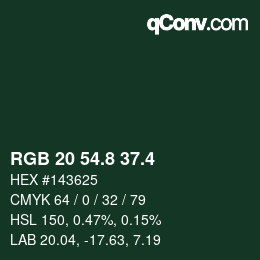カラーコード: RGB 20 54.8 37.4 | qconv.com