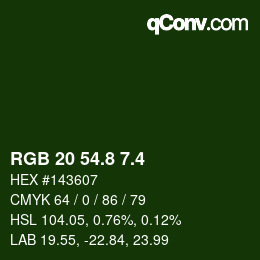 カラーコード: RGB 20 54.8 7.4 | qconv.com