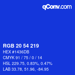 Color code: RGB 20 54 219 | qconv.com