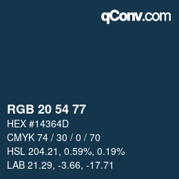 Farbcode: RGB 20 54 77 | qconv.com