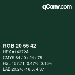 カラーコード: RGB 20 55 42 | qconv.com