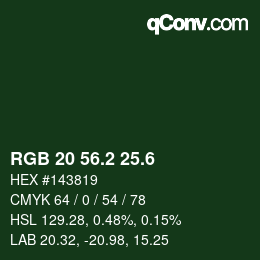 カラーコード: RGB 20 56.2 25.6 | qconv.com